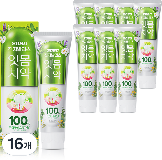 2080 진지발리스 브레스케어 구취치약, 130g, 16개