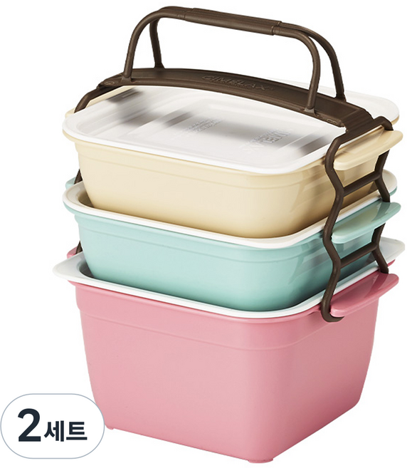 씨밀렉스 점보쿡 미니 3단 찬합 세트, 혼합색상, 2세트