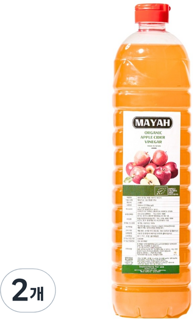 마야 유기농 애플 사이다 비니거, 1L, 2개