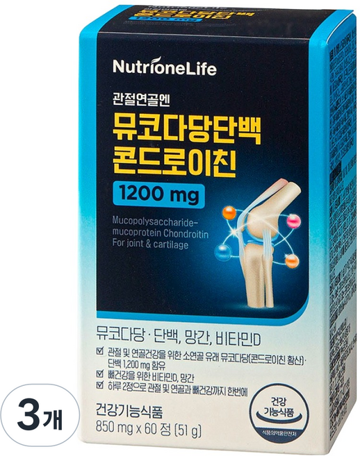 Nutrione 關節軟骨黏多醣蛋白軟骨素 51g, 60錠, 3個