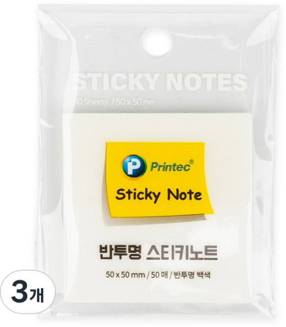 프린텍 반투명 스티키노트 CL5050W, 백색, 50매, 3개