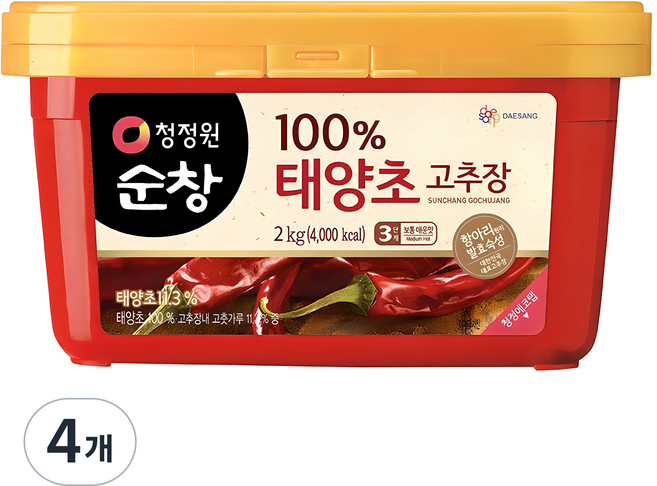 청정원순창 태양초 고추장, 2kg, 4개