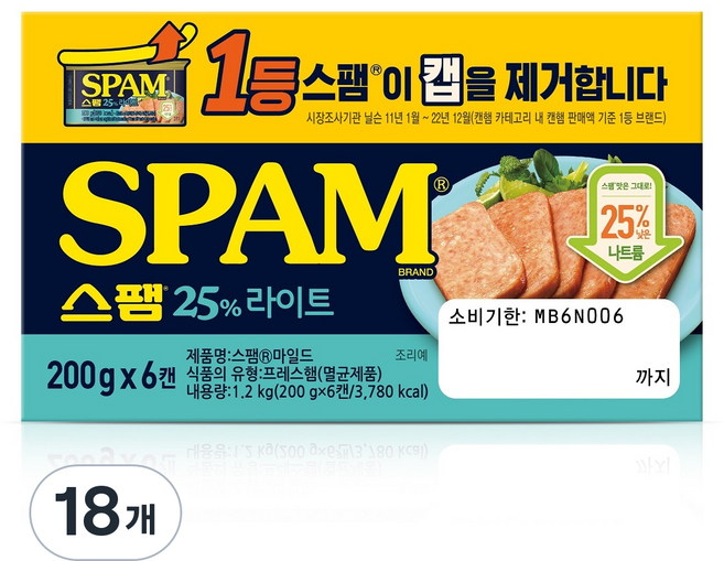 스팸 25% 라이트, 18개, 200g
