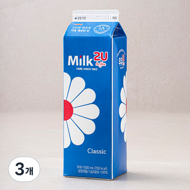 비락 우유2U 클래식, 1L, 3개