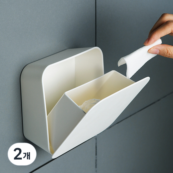 올하이 벽 부착형 화장솜 면봉 휴지 수납함, 2개