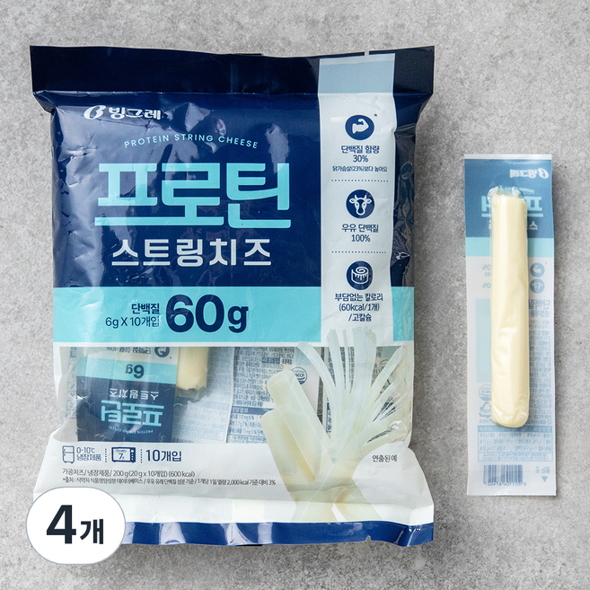 빙그레 프로틴 스트링 치즈, 20g, 10개입, 4개