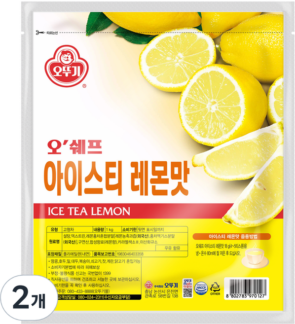 오뚜기 오쉐프 아이스티 레몬맛, 2개, 1개입