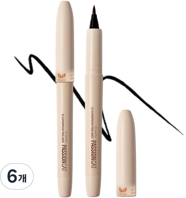 패션캣 2X 슈퍼프루프 펜 라이너 1g, NO 2 BROWN, 6개