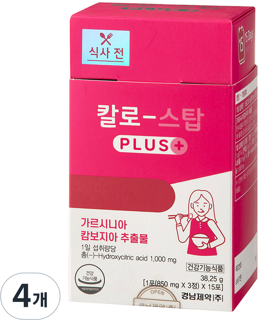 경남제약 칼로스탑 플러스 15포, 38.25g, 4개
