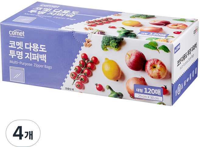 코멧 다용도 투명 지퍼백, 대(L), 120개입, 4개