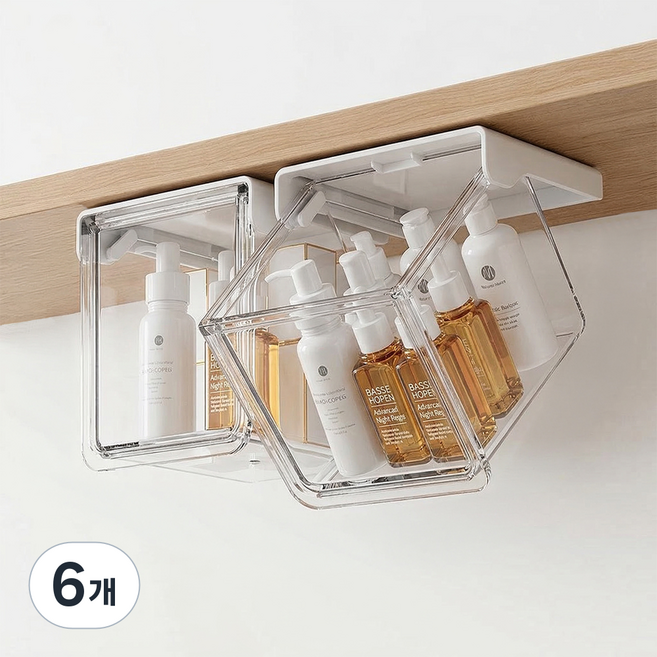 마메 홈 무타공 부착식 슬라이딩 히든 수납 서랍 소형, 화이트, 6개