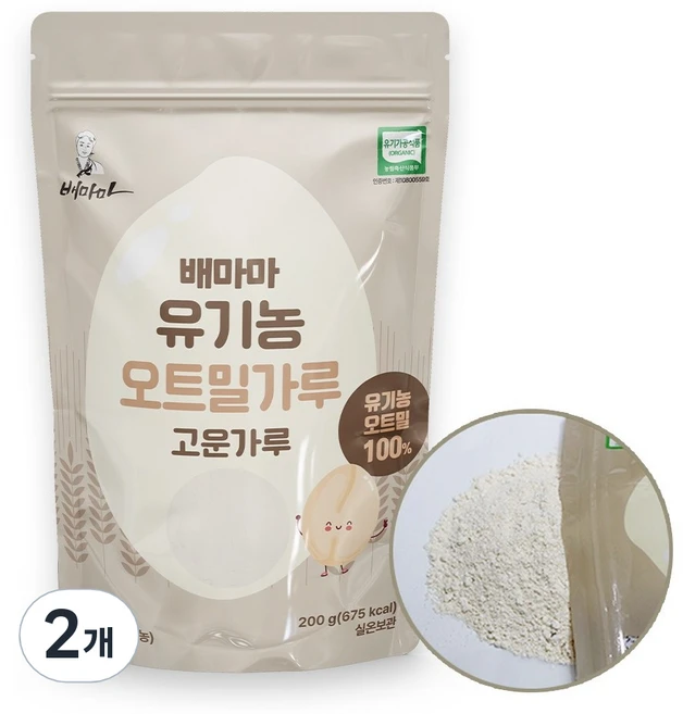 배마마 유기농 오트밀 가루 이유식, 200g, 2개 - 쿠팡