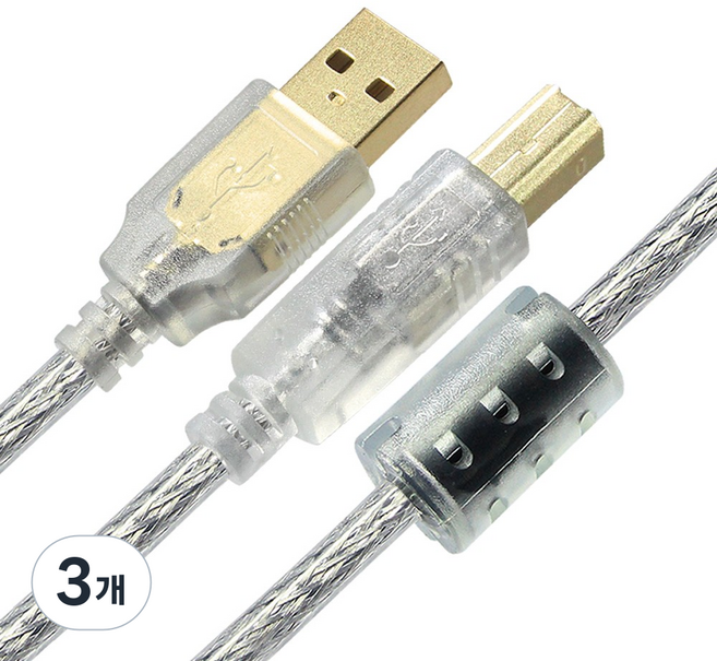 마하링크 USB 2.0 A/B 노이즈 필터 실드 케이블, 3개, 5m