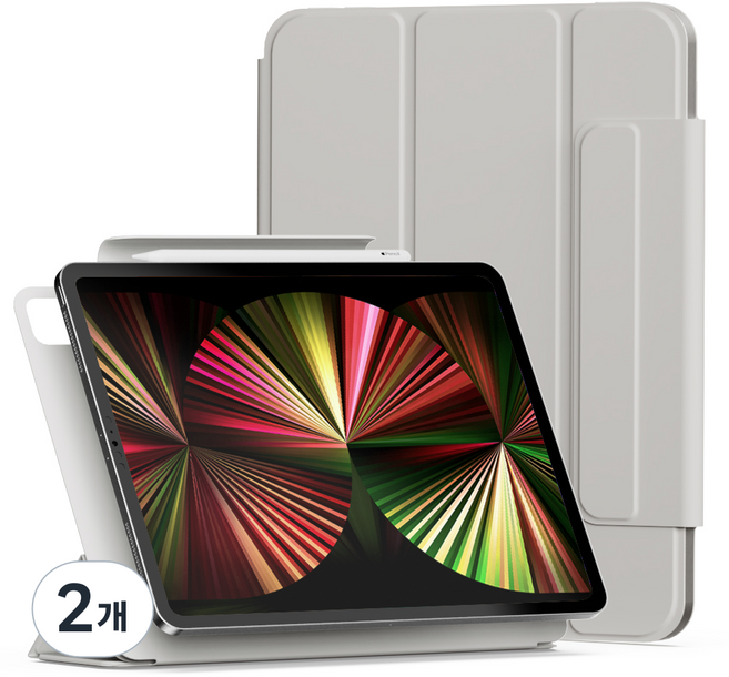 신지모루 마그네틱 폴리오 펜슬 커버 태블릿PC 케이스, 웜 그레이, 2개