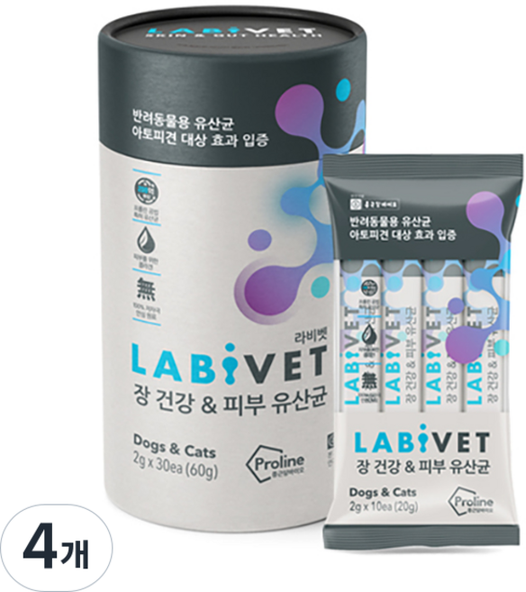 종근당라비벳 반려동물 영양제, 30회분, 피부/피모+장건강, 4개