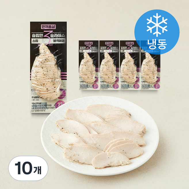 한끼통살 슬림 슬라이스 닭가슴살 스팀블랙페퍼 (냉동), 100g, 10개, 1개입