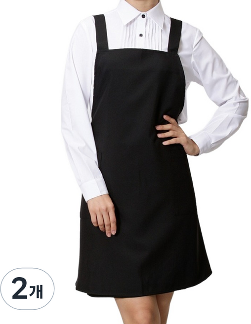 스피드가운 X형 엉덩이 덮는 단추형 앞치마, 블랙, 2개