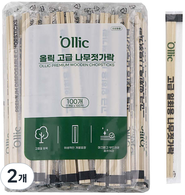 올릭 고급 일회용 나무젓가락, 100개입, 2개