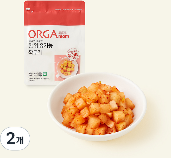 올가 유기가공식품 인증 한 입 깍두기, 300g, 2개