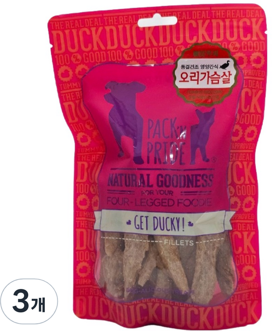 팩앤프라이드 반려동물 동결건조 간식, 오리가슴살, 99g, 3개