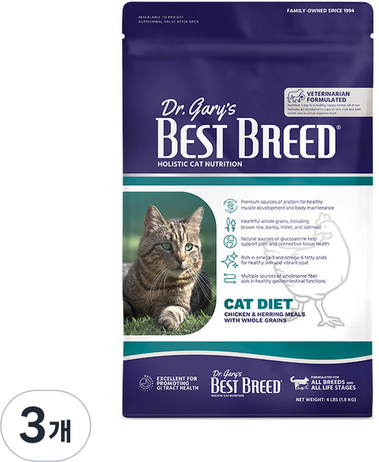 베스트브리드 고양이 홀리스틱 기능성 사료, 다이어트(체중유지), 1.8kg, 3개