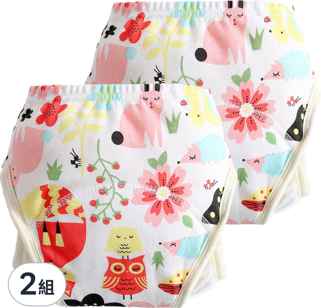 加厚6層學習褲/尿布褲 建議16-21kg 2件, 動物小花 白色, 2組