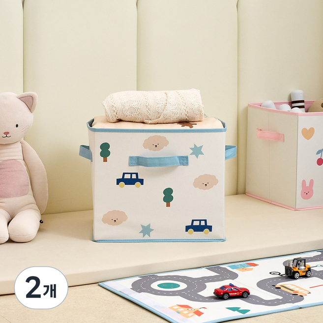 모던하우스 먼지없이 쏙 양면사용 큐브 퍼피 수납함, 블루, 2개