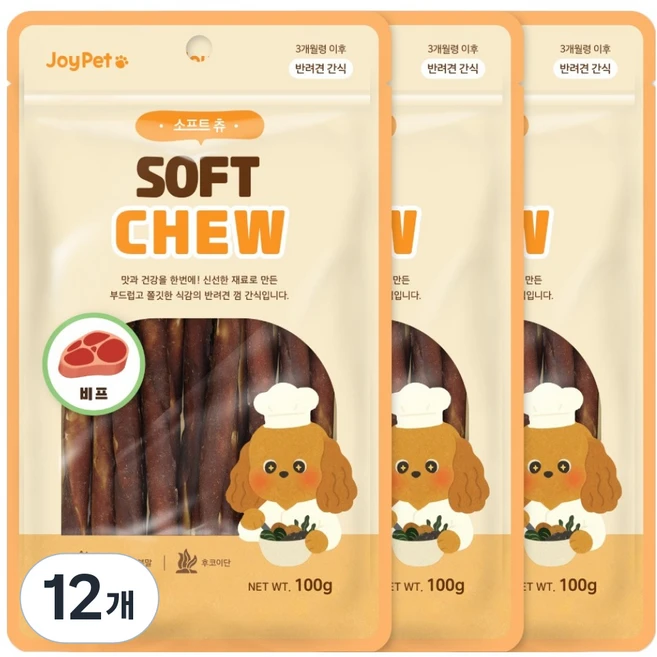 조이펫 강아지 소프트 츄 간식, 비프, 100g, 12개 - 쿠팡