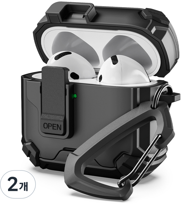 SINJIMORU AirPods 裝甲鎖防遺失鎖定保護殼, 2個, AirPods 4, 黑色