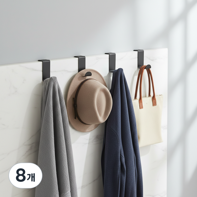 마켓피아 다용도 스테인리스 도어 후크, 블랙, 8개