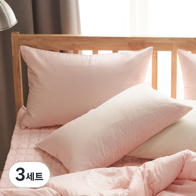 지베딩 자연주의 40수 베개커버 + 베개솜, 핑크, 3세트