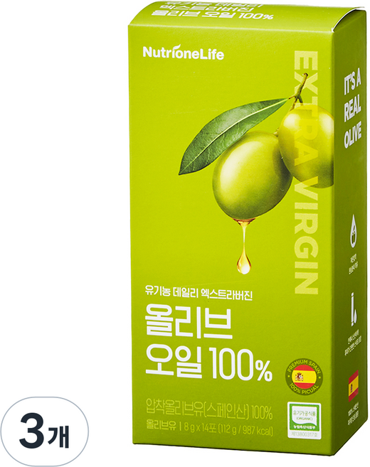 뉴트리원 유기농 데일리 엑스트라버진 올리브 오일 100% 스틱, 112g, 3개