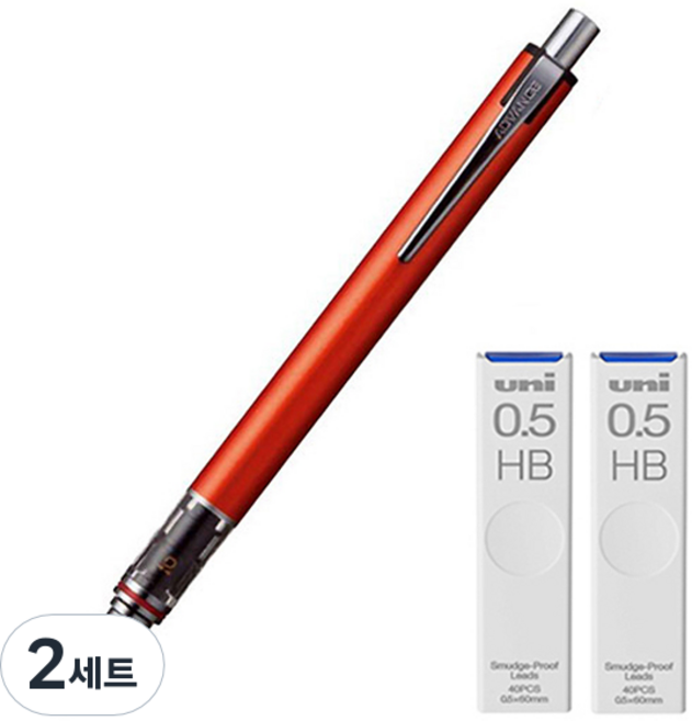 Uni 三菱鉛筆 KURU TOGA Advance Standard 自動鉛筆 紅色 M5-559 + Kuru Toga 專用自動鉛筆芯 HB 2入組, 2套, 0.5mm