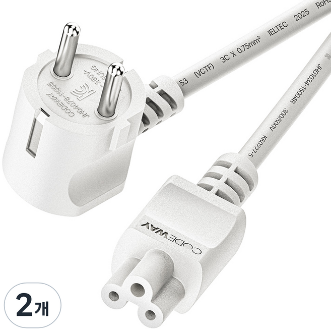 코드웨이 국산 AC 크로바 코드 전원케이블 화이트, 2개, 1.8m