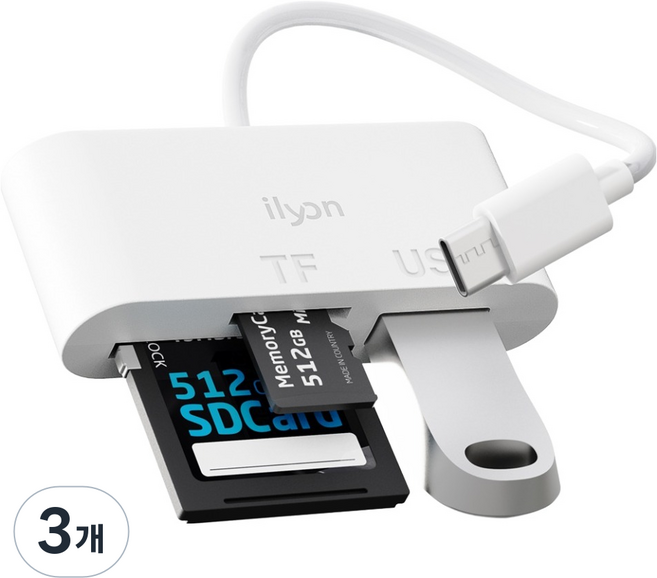 illion Type-C OTG 3合1多功能讀卡機 USB 3.0 TF Micro SD卡傳輸線, 白色, 3個, 單一商品