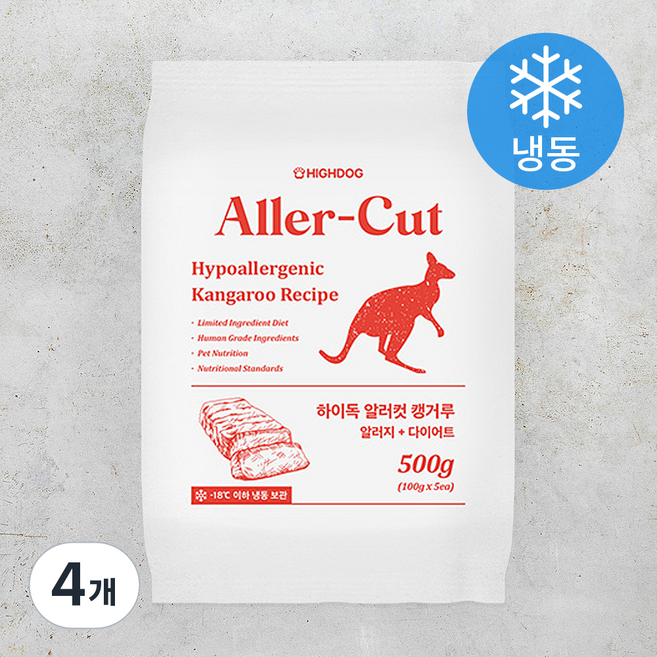 하이독 생후 3개월령 이상 강아지 알러컷 냉동 화식 사료 5개입, 캥거루, 500g, 4개