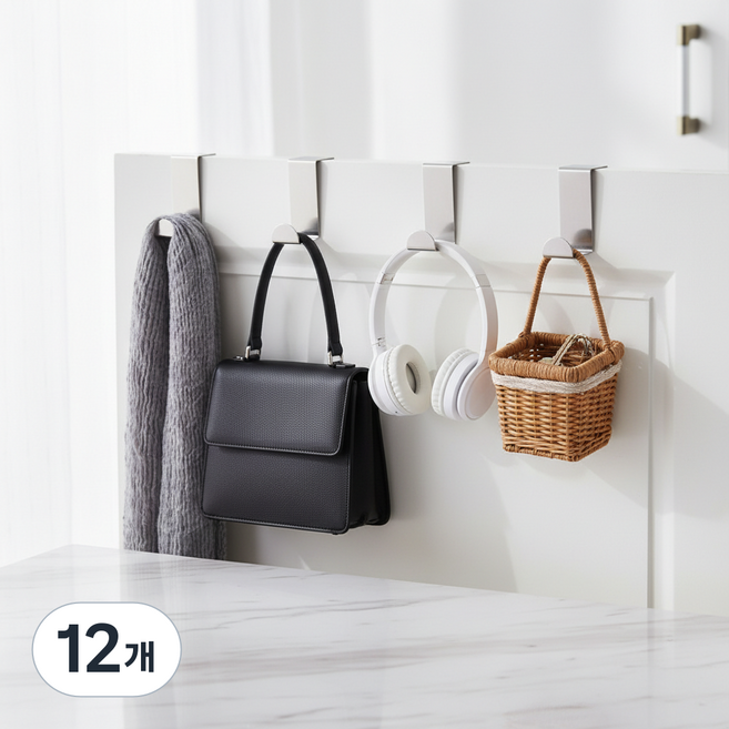 마켓피아 다용도 스테인리스 도어 후크, 실버, 12개