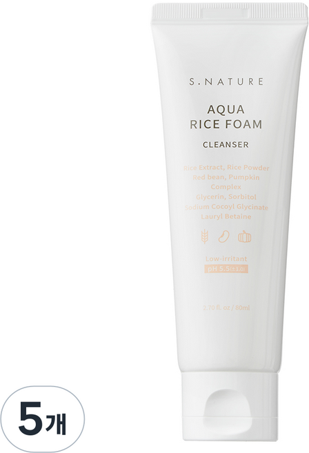 에스네이처 아쿠아 라이스 약산성 클렌징폼, 80ml, 5개