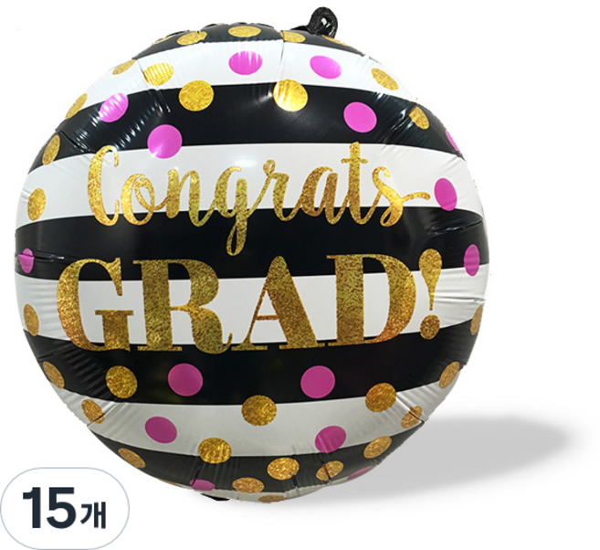 와우파티코리아 졸업 블랙 스트라이프 라운드 풍선, 혼합색상, 15개