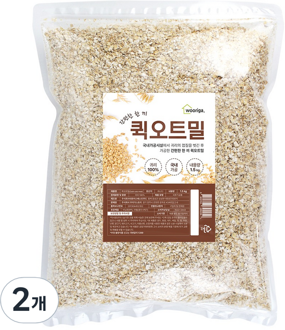 우리가스토리 압착 귀리 퀵오트밀, 1.5kg, 2개