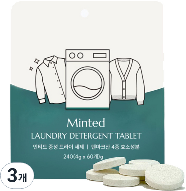 민티드 고체 중성 드라이세제 본품 60p, 240g, 3개