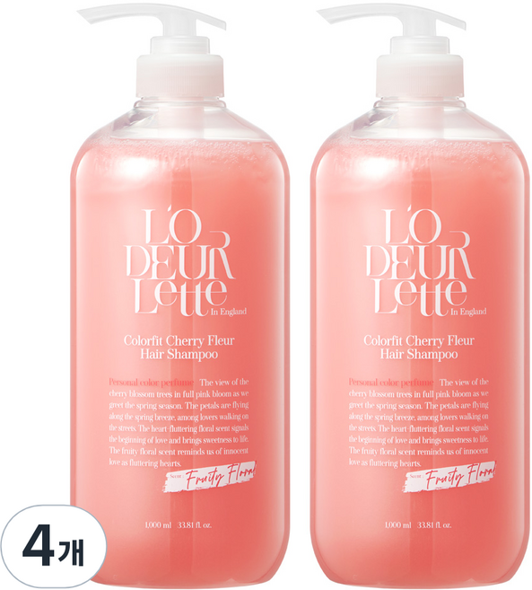 로더렛 인 잉글랜드 컬러핏 헤어 샴푸 체리 플뢰르, 1L, 4개