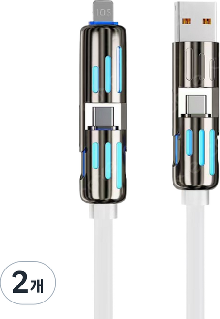 사인포스트 멀티 4in1 초고속 USB C 8핀 노트북 태블릿 충전케이블, 화이트, 2개, 1m