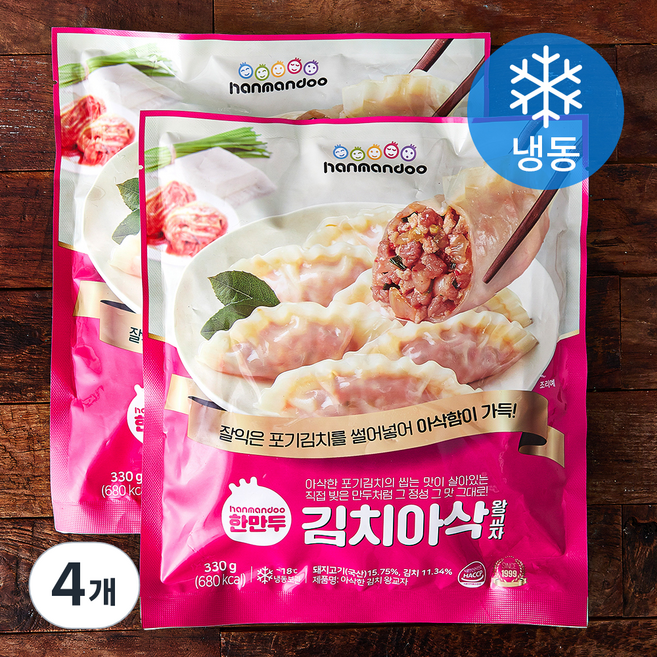 한만두 김치 아삭 왕교자 (냉동), 330g, 4개