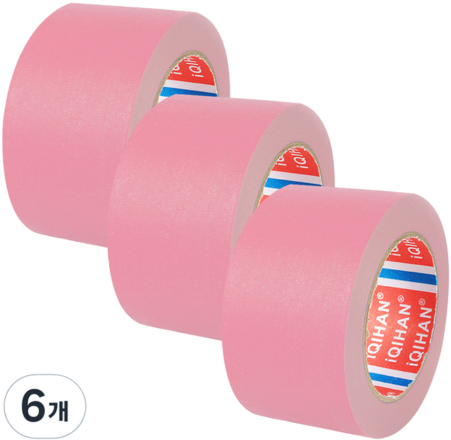 iQIHAN 칼라 마스킹 종이테이프 50mm x 15m, 핑크, 6개