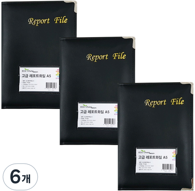 에코청운 고급레쟈 레포트화일 가죽 A5, 검정, 6개