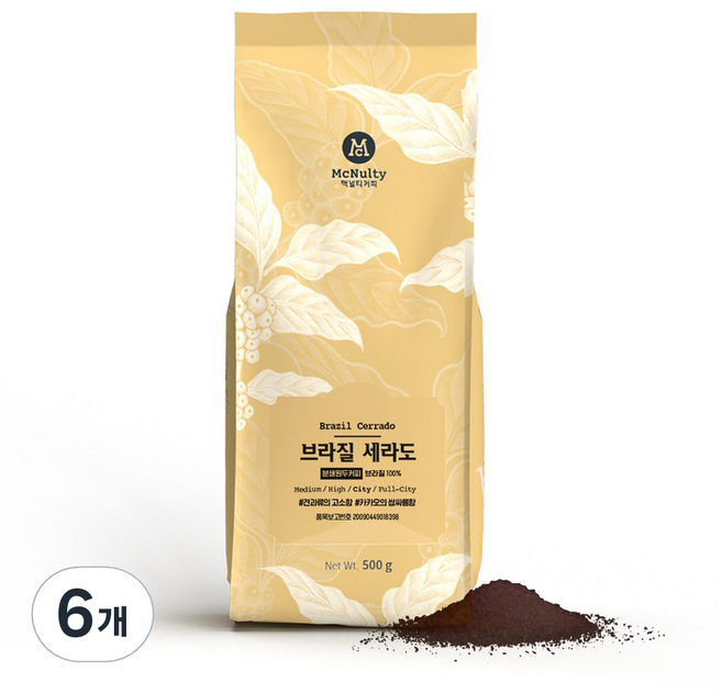 맥널티커피 브라질 세라도 싱글 오리진 분쇄 원두 커피, 에스프레소, 500g, 6개