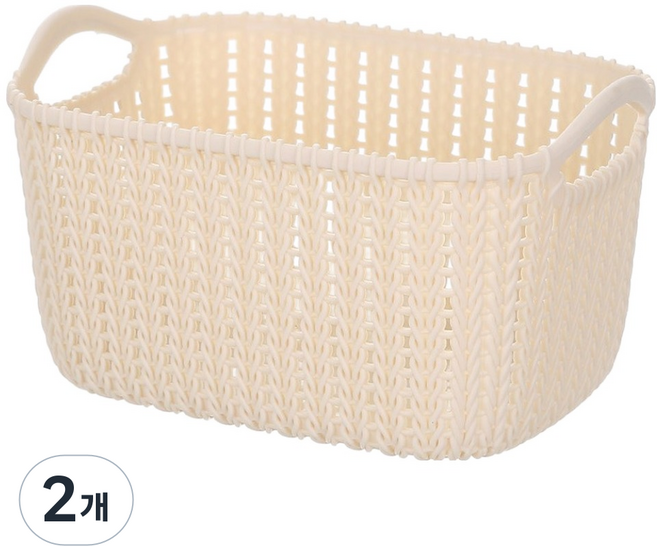 제이앤케이 인조 라탄 수납 정리 바구니, 2개, 베이지