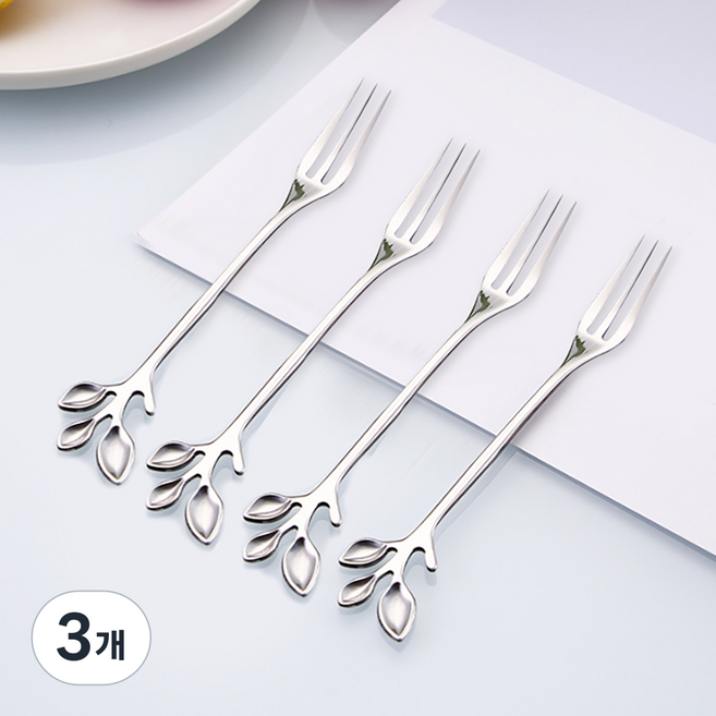 도매토피아 DOTO 나뭇잎디자인 스텐 티포크 4p, 3개