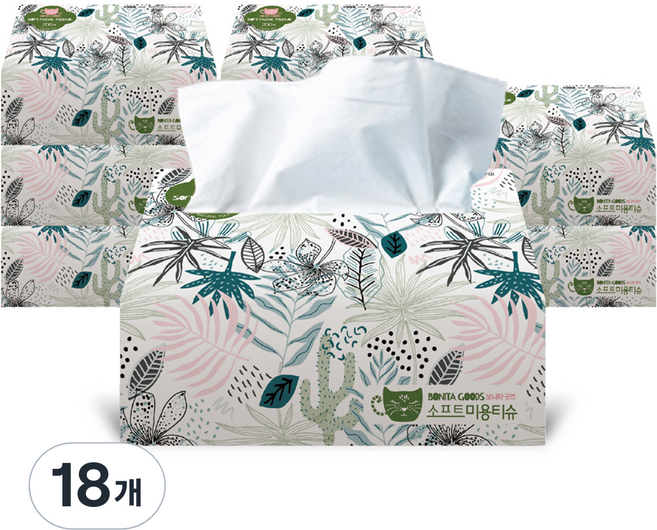 보니타굿즈 소프트 미용티슈 2겹, 200매입, 18개